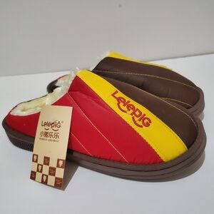 Lelepig Cozy Red Yellow Brown Fleece Slippers Size 46-46